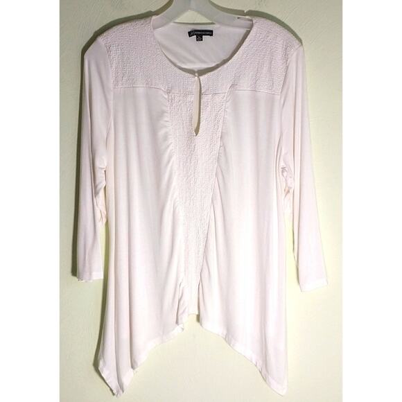 Adrianna Papell Top Women's Size XL White Knit 3/4 Sleeve Sharkbite Hem pullover - Picture 11 of 13